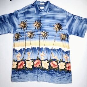 Vintage Pierre Cardin Hawaiian Button Camp Shirt Mens 1XLT Pinup Hula Girls
